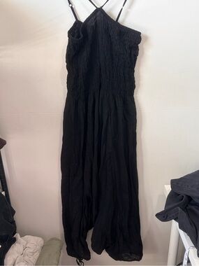 Mr Buho Black 100% Cotton Smocked Boho Harem Romper Jumpsuit One Size